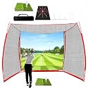10x8ft Golf Hitting Net with HD Impact Screen & Target Cloth, Heavy Duty Enclosed Golf Simulator Cage for Full Swing, Portable Practice Net for Home Backyard Garage Indoor Outdoor