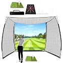 10x8ft Golf Hitting Net with HD Impact Screen & Target Cloth, Heavy Duty Enclosed Golf Simulator Cage for Full Swing, Portable Practice Net for Home Backyard Garage Indoor Outdoor