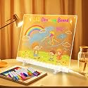 11.8"x8.5" LED Drawing Board with 12 Markers, Brightness Adjustment Touch Button Control, Doodle Glow Acrylic Dry Erase Board with LED Light, Writable Night Light, Gifts for Kids/Office/Home/Outside