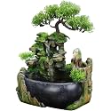11 in Bonsai-Style Tabletop Water Fountain,Resin Rockery Tabletop Waterfall Fountain,Small Tabletop Rockery Water Fountain for Home Office Bedroom Decoration Meditation Relaxation