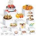 11 Pcs White Acrylic Buffet Risers and Stand with Mini Table Sign and Maker