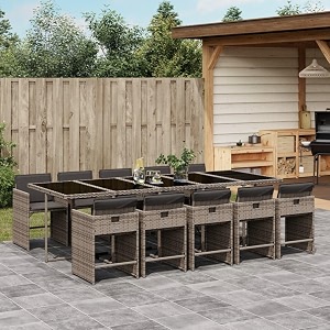 11-Piece Grey Poly Rattan Patio Dining Set