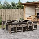 11-Piece Grey Poly Rattan Patio Dining Set