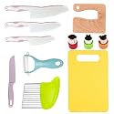 11 Pieces Wooden Kids Kitchen Knife, Pink Kids Knife Set Include Wood Kids Knife, Serrated Edges Plastic Toddler Knife, Crinkle Cutter, Sandwich Cutter, Y Peeler, Cutting Board