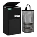 110L Laundry Hamper with Lid with Washing Bag &amp; Front Mesh Bag, Large &amp; Tall Laundry Basket, Collapsible Dirty Clothes Hampers for Bedroom Aesthetic, Bathroom, Dorm, Laundry Room - Easy Carry, Black