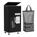 Laundry Hamper with Lid and Wheels, 29 Gal Rolling Laundry Basket with Washing Bag &amp; Front Mesh Bag, Collapsible Dirty Clothes Hampers for Bedroom Aesthetic, Bathroom, Dorm, Laundry Room - Easy Carry
