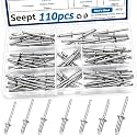 110pcs Steel Rivets 7-Sizes 304 Stainless Steel Rivets Assortment Kit 1/8",5/32",3/16" for Metal,Furniture,Automotive,Instruments