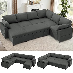 112 inch Fabric Sectional Sofa w Pull