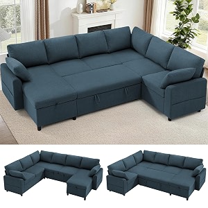 112 inch Fabric Sectional Sofa w Pull