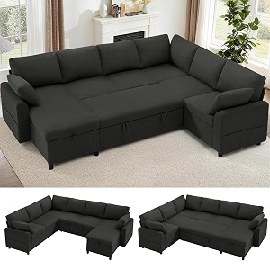 112 inch Fabric Sectional Sofa w Pull