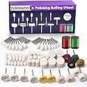 114 PCS Polishing Kit with 2Pcs Polishing Compound for Dremel, Abrasive Buffing Wheels Polishing Bits for Rotary Tool Accessories with 1/8 Inch Shank, Sanding Kit for Metal Wood Watch Jewelry Brass