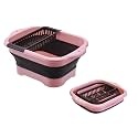 11L（2.91 Gallon） Collapsible Dish Basin with Drain Plug, Space Saving Outdoor Multiuse Foldable Sink Tub, Dishpan, Portable Kitchen Storage Tray for Vegetable Washing, Camping, RV (Pink)