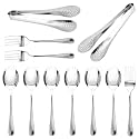 11PCS Stainless Steel Serving Utensils Set Large Serving Spoons Forks Food Tongs Slotted Spoons Multi-Purpose Silver Flatware for Buffet Catering Dinner Party Kitchen Use (Silver)