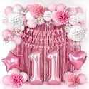 11th Birthday Decorations Girls Pink Number 11 Balloon Bow Coquette Party