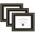 11x14 Diploma Frame Black Gold Trim Fit 8.5x11 with Black W Gold Double Mat