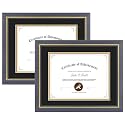 11x14 Diploma Frame Blue Gold Trim Fit 8.5x11 with Black W Gold Double Mat