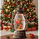 12'' Lighted Cardinals Snow Globe Lantern, Music Water Lantern with Swirling Glitter Decoration for Christmas Home, Living Room, Battery Operated or USB Powered