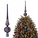 12'' Vintage Navy Blue Tartan Christmas Tree Topper Double Gourd