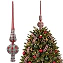 12'' Vintage Red Tartan Christmas Tree Topper Double Gourd Finial Ornament