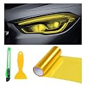 12 × 48 Inch Car Light Tint Film, Shiny Chameleon Headlights Tail Lights Fog Lights Films with Squeeze & Cutter, Self Adhesive Vinyl Film Sticker Sheet Roll Car Accessories (Golden)