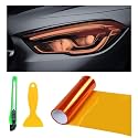 12 × 48 Inch Car Light Tint Film, Shiny Chameleon Headlights Tail Lights Fog Lights Films with Squeeze &amp; Cutter, Self Adhesive Vinyl Film Sticker Sheet Roll Car Accessories (Orange)