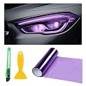 12 × 48 Inch Car Light Tint Film, Shiny Chameleon Headlights Tail Lights Fog Lights Films with Squeeze &amp; Cutter, Self Adhesive Vinyl Film Sticker Sheet Roll Car Accessories (Purple)