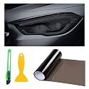 12 × 48 Inch Car Light Tint Film, Shiny Chameleon Headlights Tail Lights Fog Lights Films with Squeeze &amp; Cutter, Self Adhesive Vinyl Film Sticker Sheet Roll Car Accessories (Light Black)