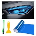 12 × 48 Inch Car Light Tint Film, Shiny Chameleon Headlights Tail Lights Fog Lights Films with Squeeze & Cutter, Self Adhesive Vinyl Film Sticker Sheet Roll Car Accessories (Dark Blue)