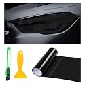 12 48 Inch Car Tint Film, Shiny Chameleon Headlights Tail Lights Fog Lights With Squeeze & Cutter, Self Adhesive Vinyl Sticker Sheet Roll Car Accessories (Dark Black)