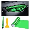 12 48 Inch Chameleon Car Tint Film, Shiny Headlights Tail Lights Fog Lights with Squeeze &amp; Cutter, Self Adhesive Vinyl Film Sticker Sheet Roll Car Accessories (Green)