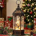 12.8'' Christmas Gingerbread Nutcracker Snow Globe Lantern, Lighted Animated Rotating Train with Musics Swirling Glitter Water Lantern Decoration for Home