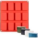 12-Cavity Petite Silicone Mold for Soap, Bread, Loaf, Muffin, Brownie, Cornbread, Cheesecake, Pudding, and More Random Color (12 Cavity-Rectangle)