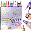 12 Colors Nail Art Pens Set, Nail Art Markers for Gel Nails DIY Nail Art Marker Drawing Painting 3D Nail Polish Pens, Quick Dry Dotting Point Liner Pens (12 Pcs)