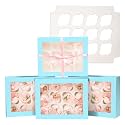 Bakepacker 12 Cupcake Containers 10-Packs Light Blue Cupcake Box Cupcakes Carrier, 12 Cupcake Boxes with Window 13"x10"x3.5"（Auto-pop up）