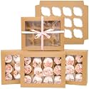 Bakepacker 12 Cupcake Containers 20-Packs Brown 12 Count Cupcake Boxes with Window Cupcakes Carrier, 13"x10"x3.5"（Auto-pop up）