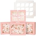 Bakepacker 12 Cupcake Box with Window, Pink, 13"x10"x3.5", 20-Pack
