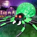 12 FT Halloween Inflatables Spider Outdoor Decorations, Giant Blow Up Spider with Flame Lights & Red Glowing Eyes, Large Crawling Green Spider Props for Halloween Party Yard Garden Lawn Roof Decor