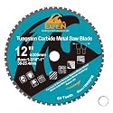 12 Inch 60T Metal Circular Saw Blade - EXFEIN Tungsten Carbide Tipped Saw Blade Arbor 1-3/16" for Metal Sheet or Pipe, Angle Iron, Rebar, Ferrous Metals, Non-Ferrous Metals