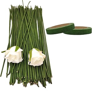 12 inch dark green floral stem wire crafting floral paper wrapped stick for artificial flowers making plant stub stem 50 pc wire amp 2pc tape green floral wire with green floral tape