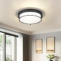 12 Inch Flush Mount Ceiling Light,White Frosted Glass,Black