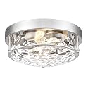 12 Inch Flush Mount Ceiling Light,Hammered Glass,Brushed Nickel