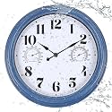 12 inch Outdoor Clock Blue Waterproof Wall Clock with Temperature