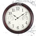 12 inch Outdoor Clock Dark Brown Waterproof Wall Clock with Temperature