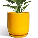 12 Inch Pots for Plants - Ceramic Planter for Outdoor Plants Large Plant Pot Indoor with Drainage Hole Modern Flower Pot for Home Patio Office Decor Yellow