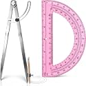 12 Inch Professional Compass for Woodworking with Wing & Protractor, Pink