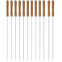 12 Inch Stainless Steel Barbeque Skewers Set Rounded/Square BBQ Sticks with Wooden Handle Reusable Metal Kabab Grill Tool for Outdoor Tandoor Kebab Grilling (Pack of 12)