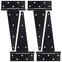 12 Inch T-Strap Gate Hinges, Heavy Duty Shed Door Hinges, Black Tee Hinges for Wooden Fences, Yard Gates, Rustproof Wrought Iron Hardware, 4 Pack
