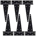12 Inch T-Strap Gate Hinges, Heavy Duty Shed Door Hinges, Black Tee Hinges for Wooden Fences, Yard Gates, Rustproof Wrought Iron Hardware, 6 Pack