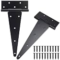 12 Inch T-Strap Gate Hinges, Heavy Duty Shed Door Hinges, Black Tee Hinges for Wooden Fences, Yard Gates, Rustproof Wrought Iron Hardware, 2 Pack
