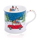12 oz Christmas Car Coffee Mug, Festive New Bone China Mug with A Red Beetle in Snowy Winter Scene, Holiday Gift for Car Lovers, Kids &amp; Family, Designed in England by Harvest Green Studio